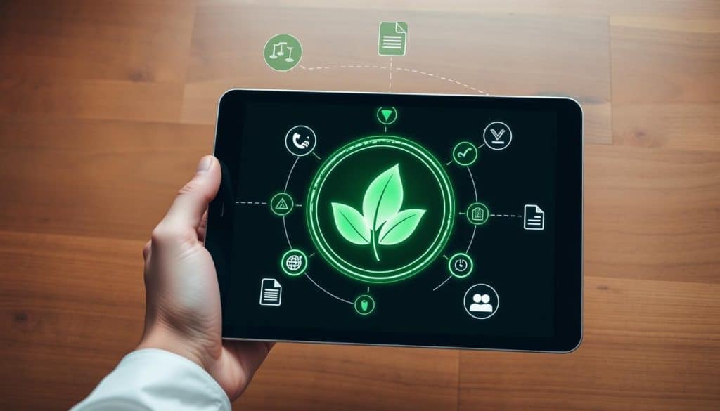 Digital tablet displaying environmental conservation concept with legal documents