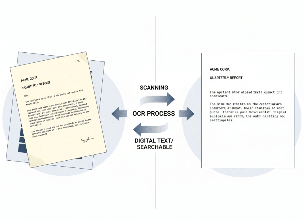 OCR text extraction process visualization with before and after comparison