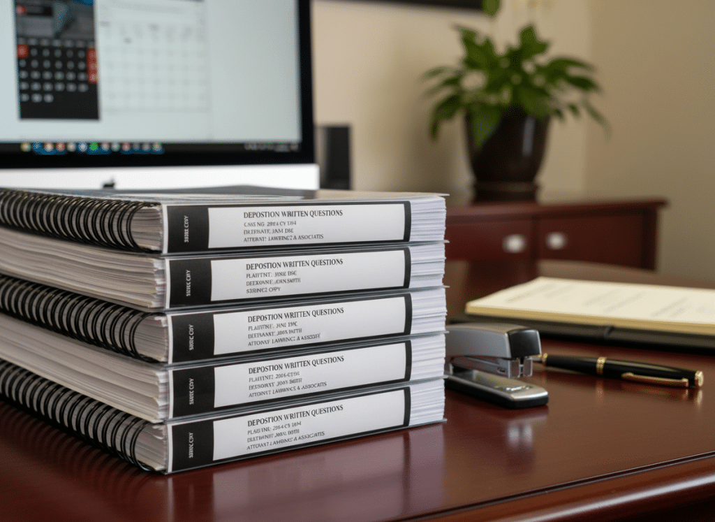 Organized deposition questions documents ready for service