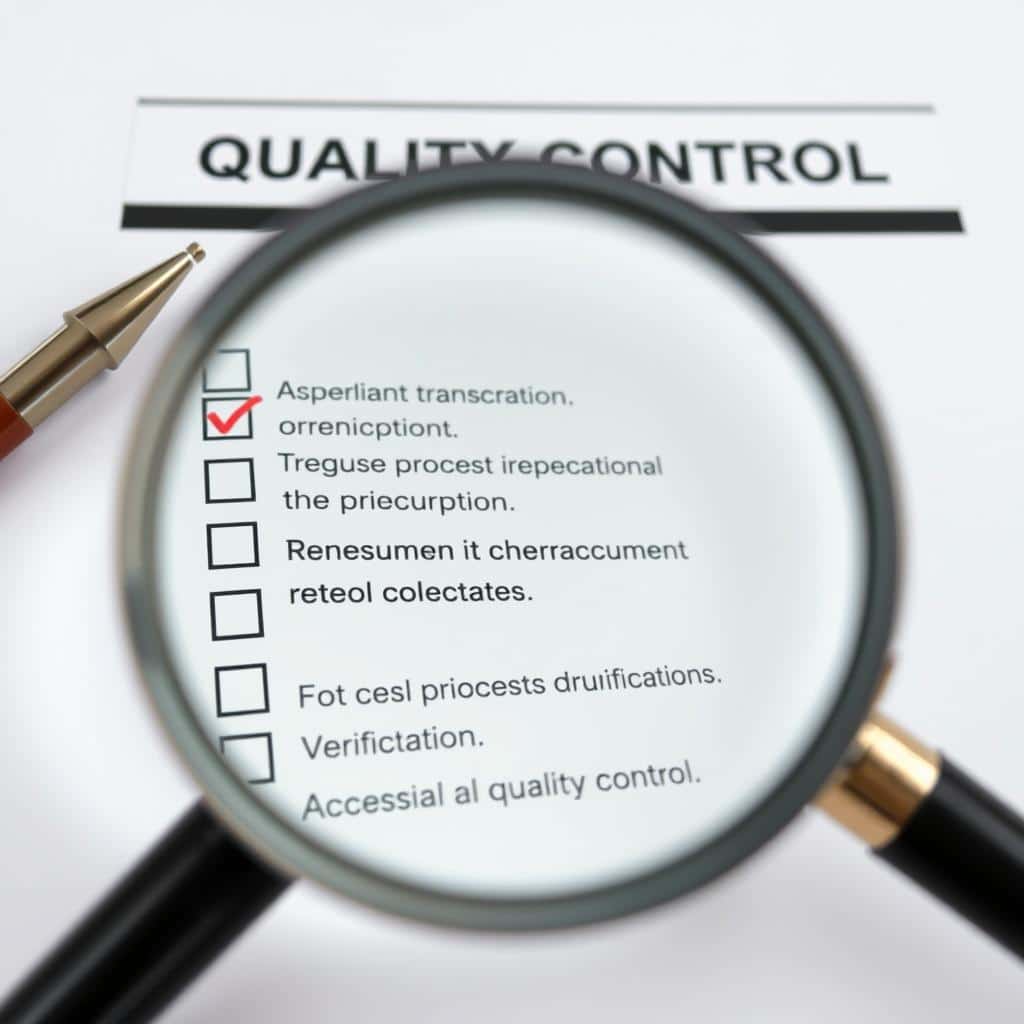 Quality control checklist for legal transcript review process