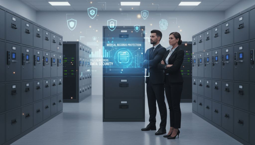 Secure document storage and HIPAA-compliant record management system