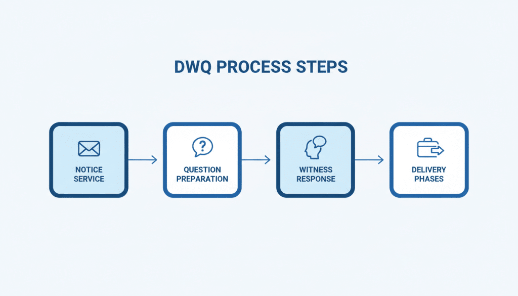 Timeline diagram showing deposition written questions process steps
