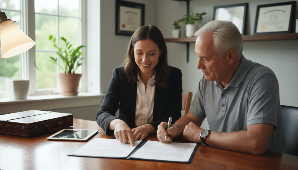 notary guiding client through document signing process step by step